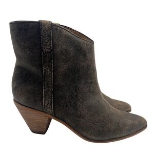 Frye and Co Western Ankle Boots Womens 9 Brown Distressed Leather Pointed Toe